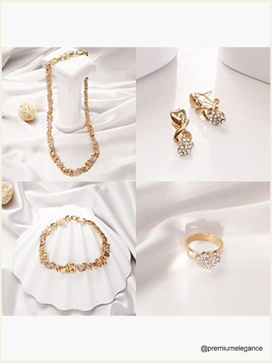Luxury Wedding Jewelry Set for Women 18k Gold Plated  18K Gold Plated Jewelry Set with Necklace Bracelet Earrings Rings Wedding